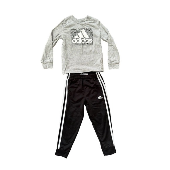 Adidas Boys Kids Long Sleeve Black Track Pants 2 Pcs Set Size 4T - Picture 1 of 3